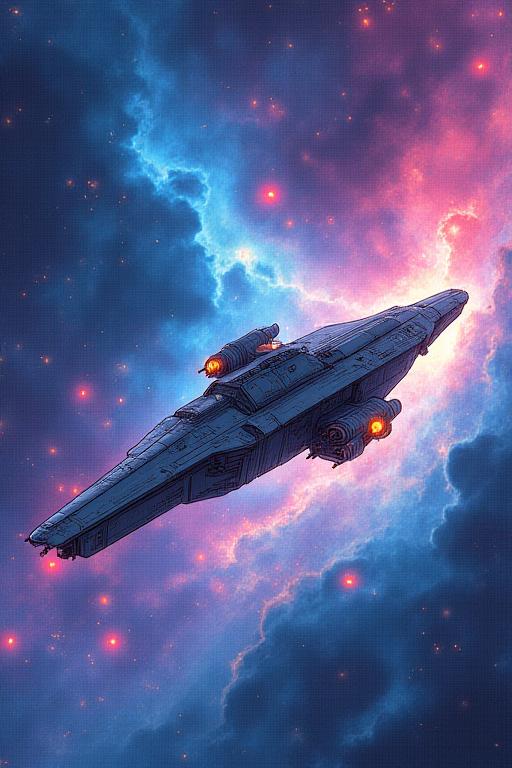 Cover des Mangas Astra-Nomaden, zeigt ein Raumschiff das durch einen bunten Nebel fliegt.