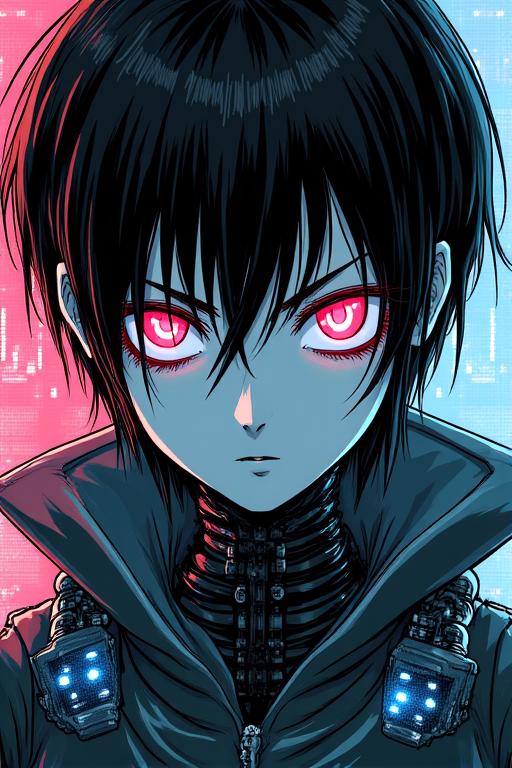Cover des Mangas Cyber-Jäger Chroniken, zeigt einen Charakter mit kybernetischen Augen.
